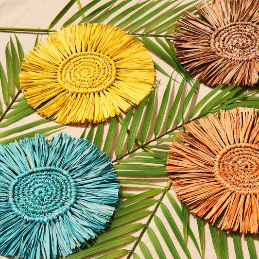 Pahiyas Woven Fringe Raffia Coasters Sunset, Set of 4