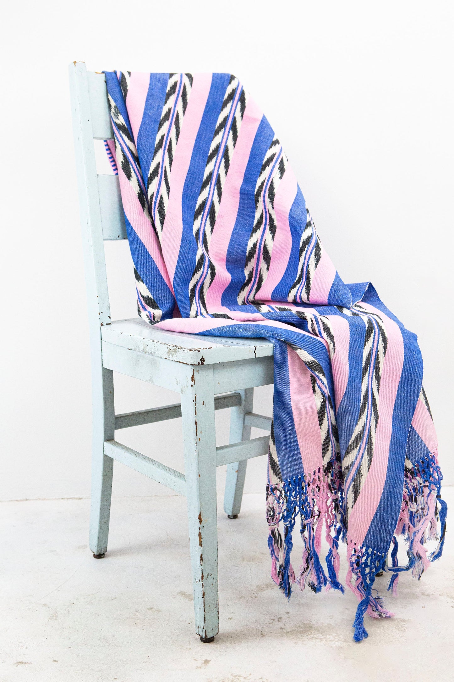 Palm Ikat Blanket in Blue & Pink