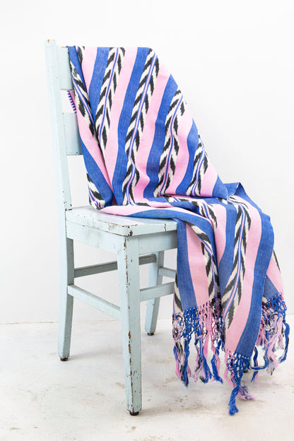 Palm Ikat Blanket in Blue & Pink