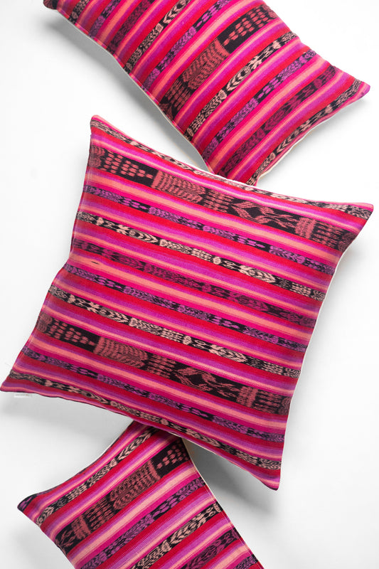 Vintage Magenta, Red and Black Ikat Pillow