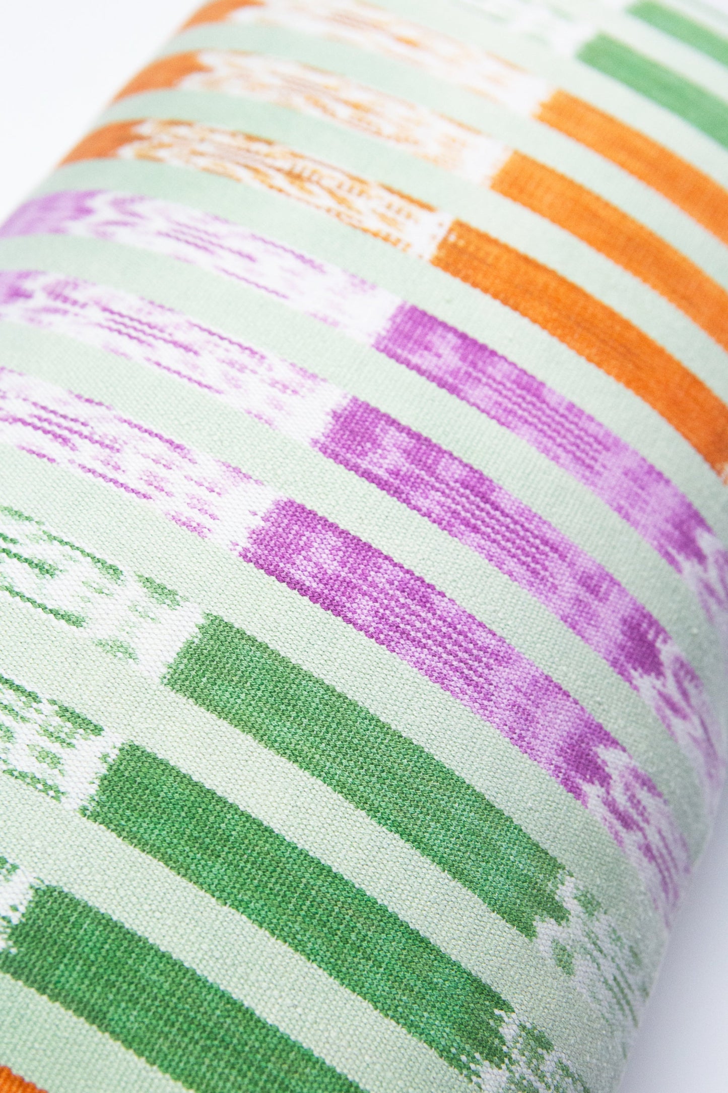 Vintage Ikat Mint Green, Orange & Magenta Stripe Pillow