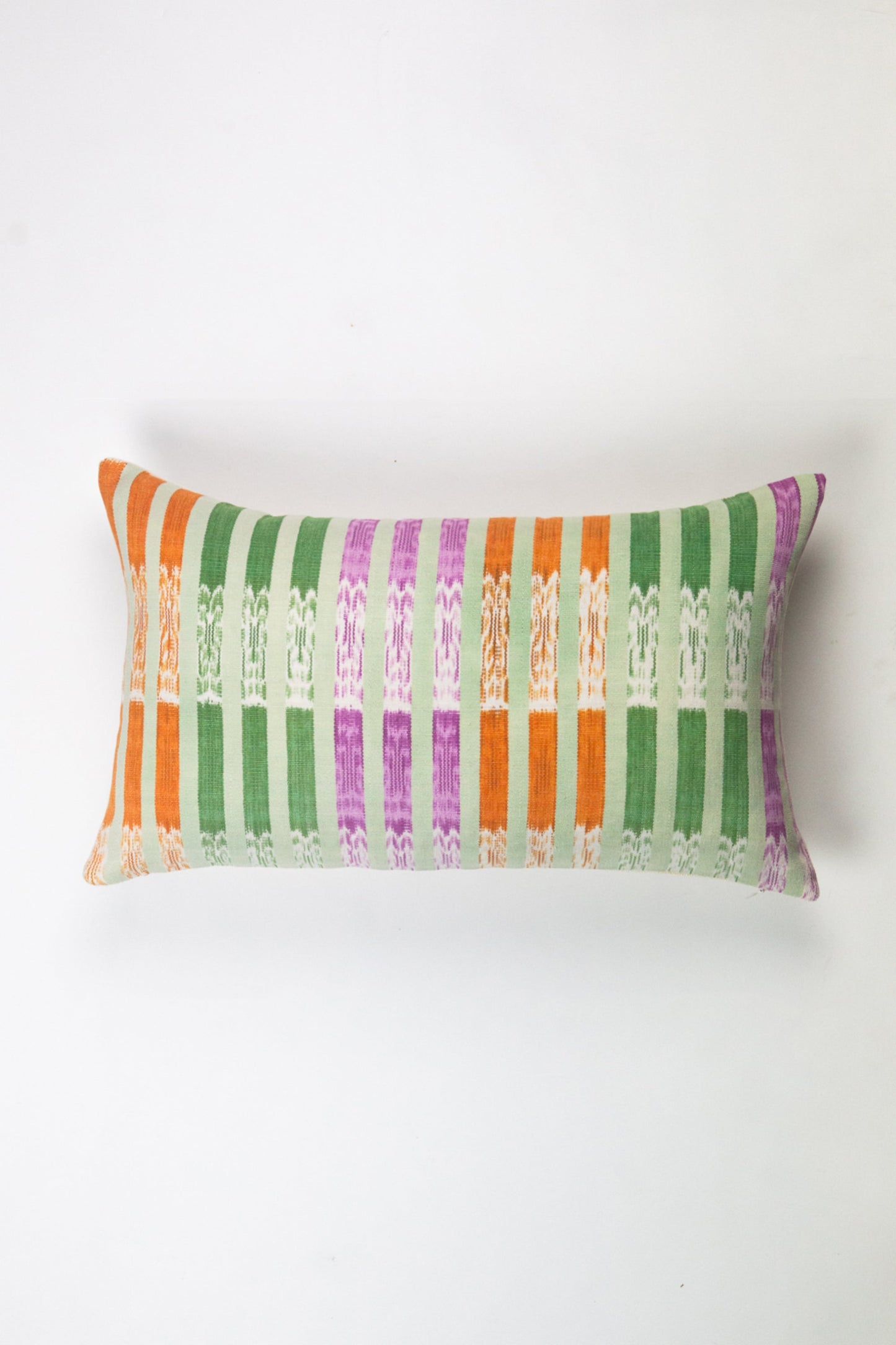 Vintage Ikat Mint Green, Orange & Magenta Stripe Pillow