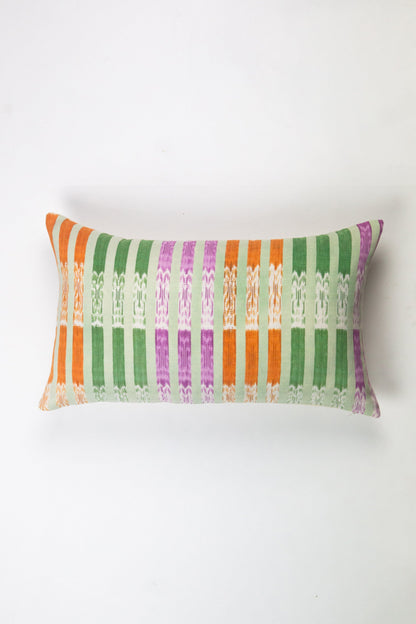 Vintage Ikat Mint Green, Orange & Magenta Stripe Pillow