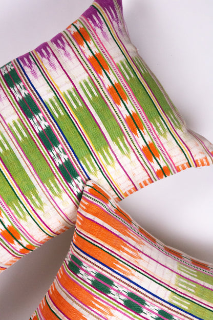 Vintage Ikat Orange and Green Pillow