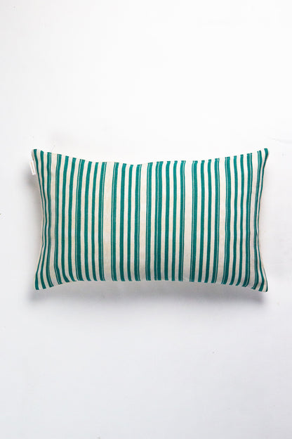 Vintage Jade Green and Natural Ivory Striped Pillow