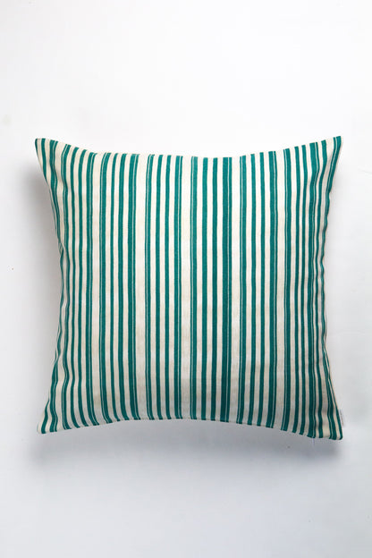 Vintage Jade Green and Natural Ivory Striped Pillow