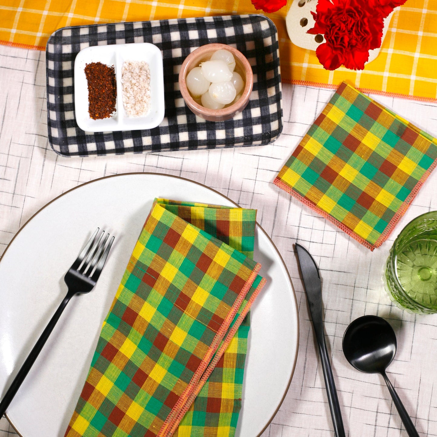 Heatwave Multi-color Gingham Cocktail Napkins, Set of 4