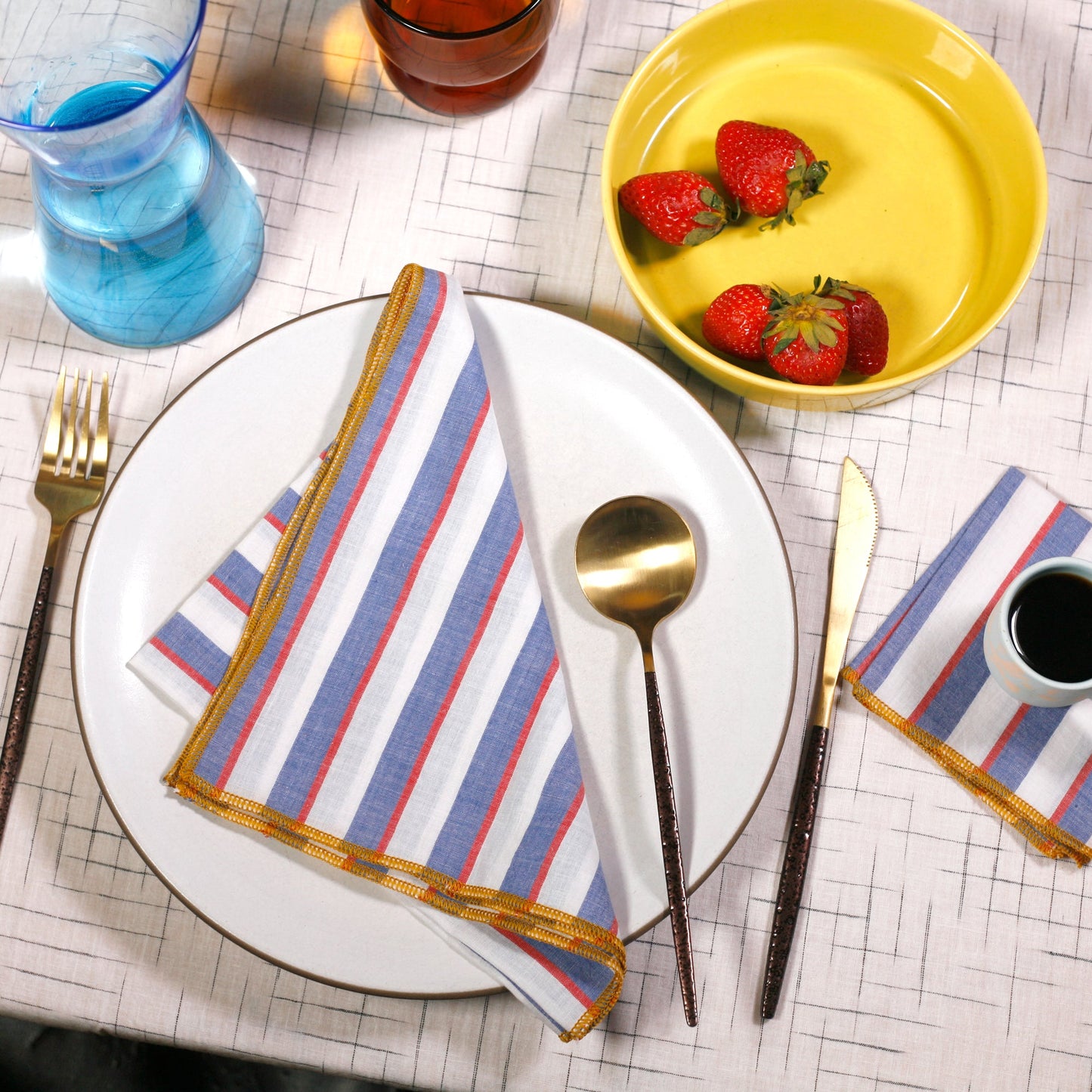 Mondrian Primary Colors Striped Dinner Napkins, Set of 2