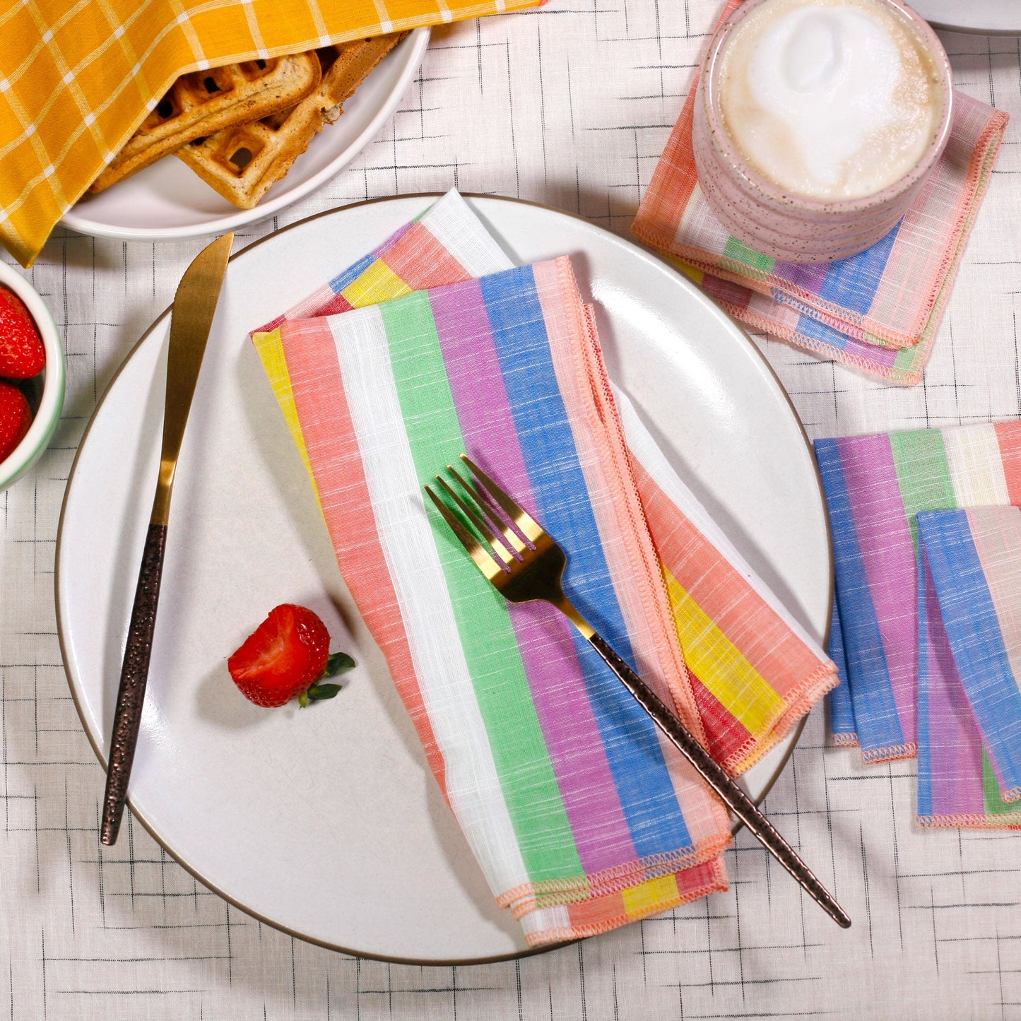 Rainbow Sherbet Multi-color Striped Cocktail Napkins, Set/4