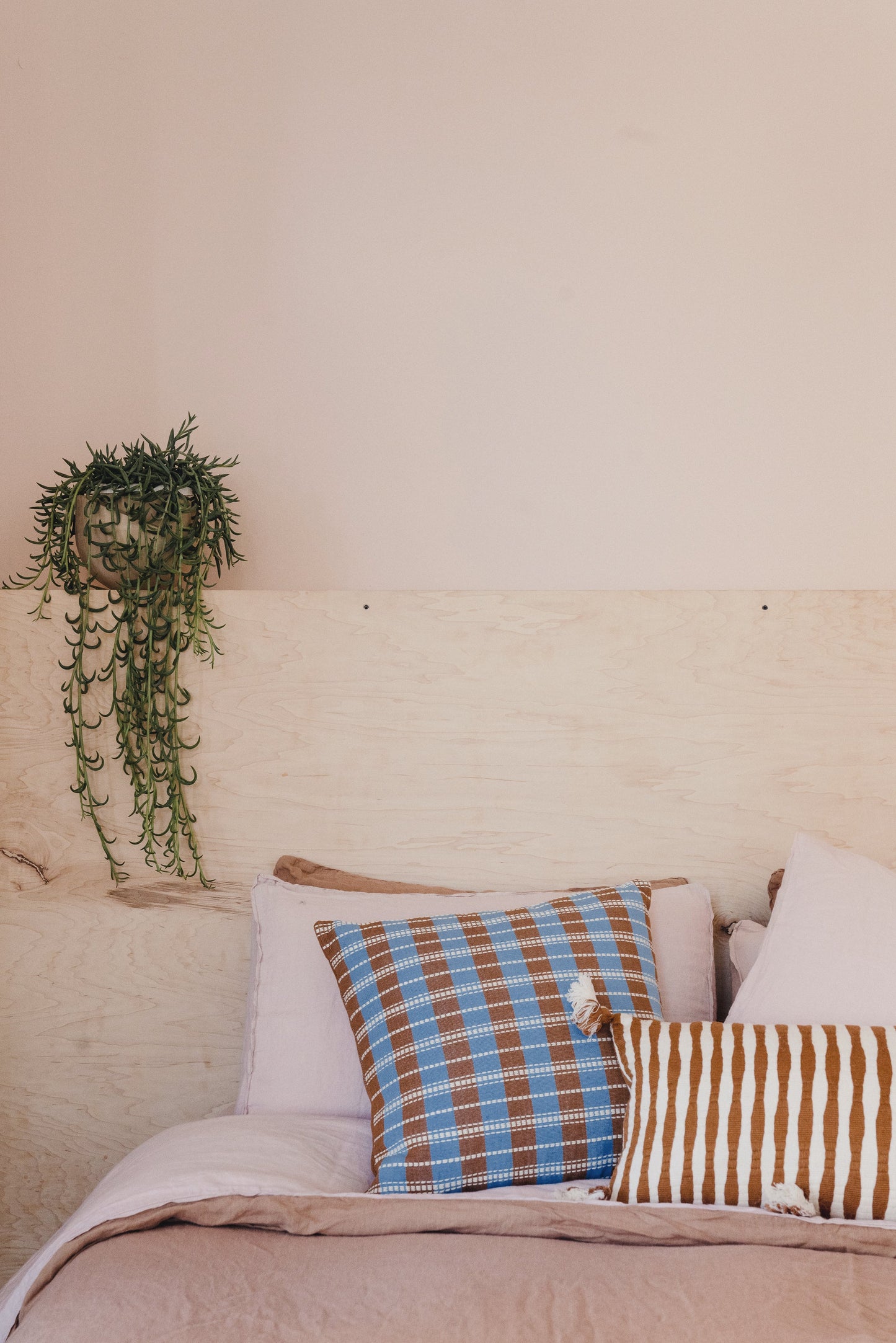 Santiago Grid Pillow - Blue and Umber