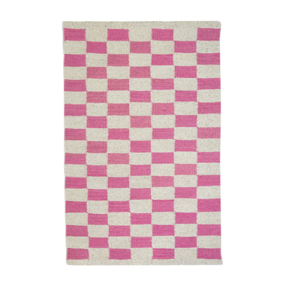 Zapotec Checkered Rug in Pink & Ivory