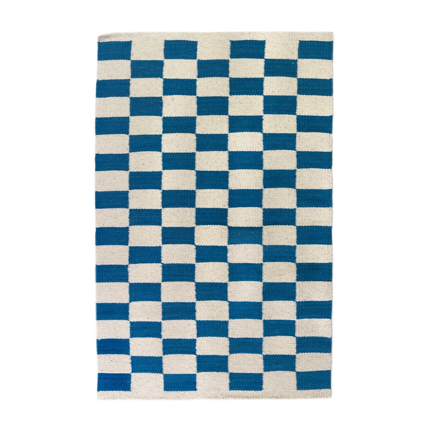 Zapotec Checkered Rug in Blue & Ivory