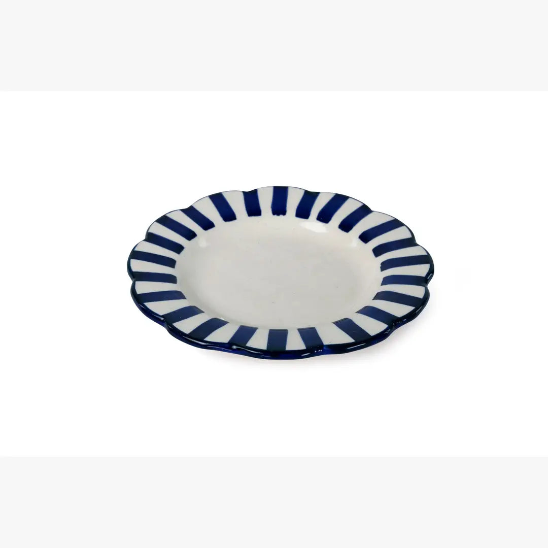 Ceramic stripe Salad Plate,  Blue- 8.25 x 8.25 x 1.25 Inches