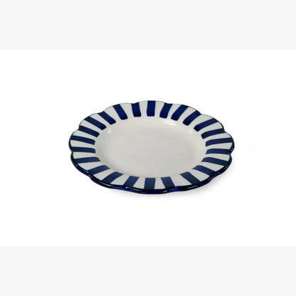 Ceramic stripe Salad Plate,  Blue- 8.25 x 8.25 x 1.25 Inches