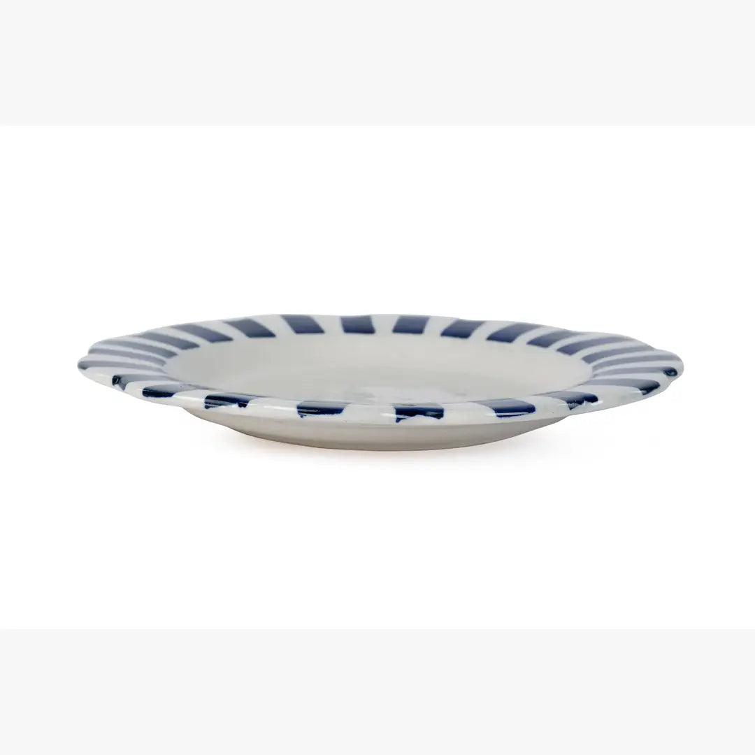 Ceramic Stripe Dinner Plate, Blue- 10 x 10 x 1.25 Inches