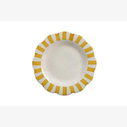Ceramic Stripe Dinner Plate, Yellow - 10 x 10 x 1.25 Inches
