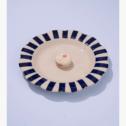 Ceramic stripe Salad Plate,  Blue- 8.25 x 8.25 x 1.25 Inches