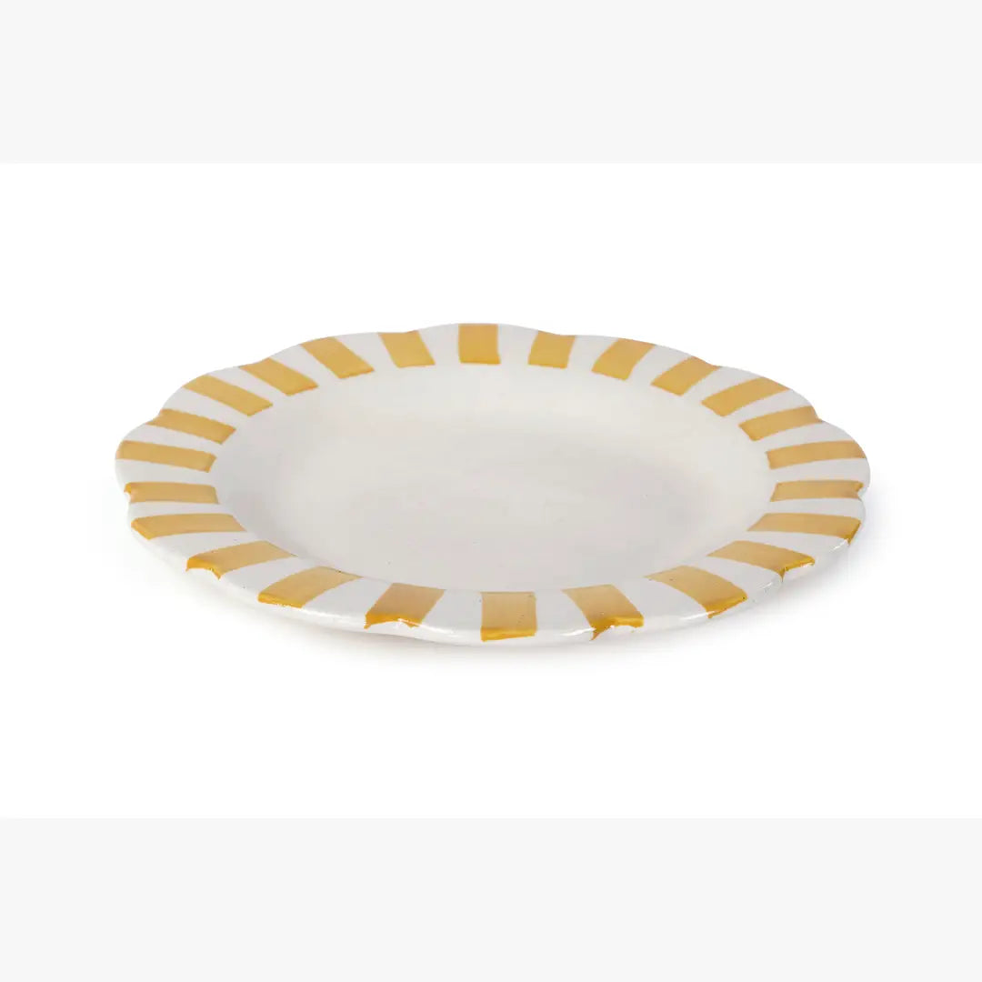 Ceramic Stripe Dinner Plate, Yellow - 10 x 10 x 1.25 Inches