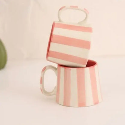 Ceramic Pink Stripe  Coffee cup- 220ml (SET OF 6)