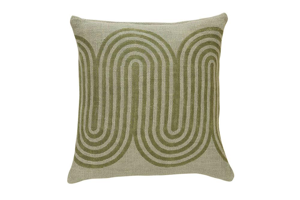 Block Printed Waves Throw Pillow, Winter Sage - 18x18 inch