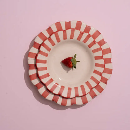 Ceramic Stripe Dinner Plate,  Red- 10 x 10 x 1.25 Inches
