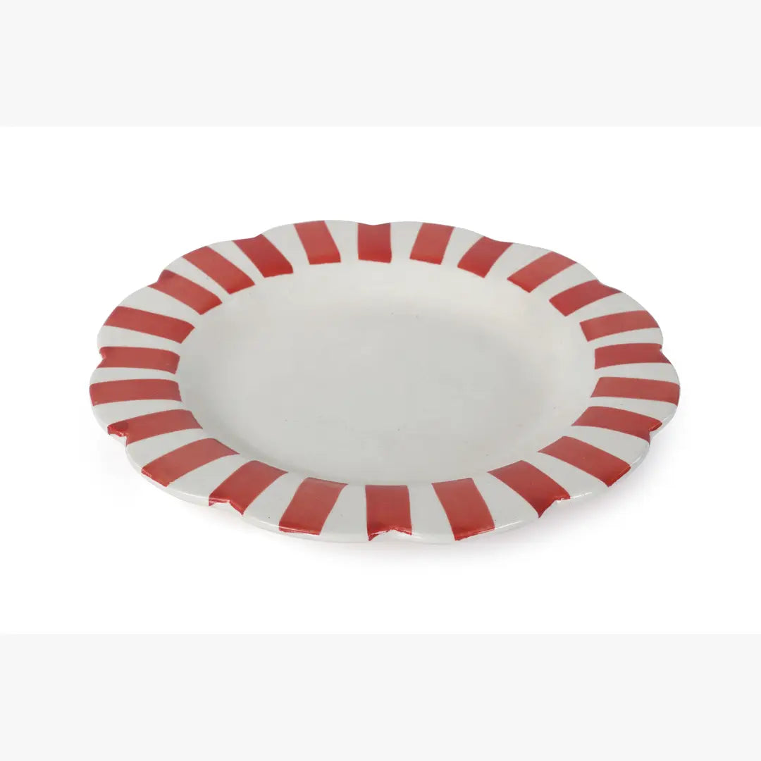 Ceramic Stripe Dinner Plate,  Red- 10 x 10 x 1.25 Inches