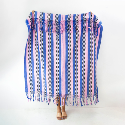 Palm Ikat Blanket in Blue & Pink