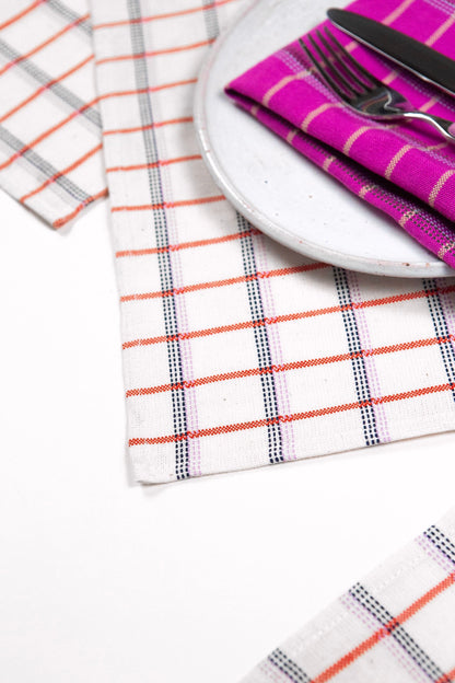 San Lucas Plaid White & Orange Table Runner