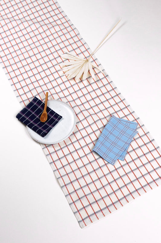San Lucas Plaid White & Orange Table Runner