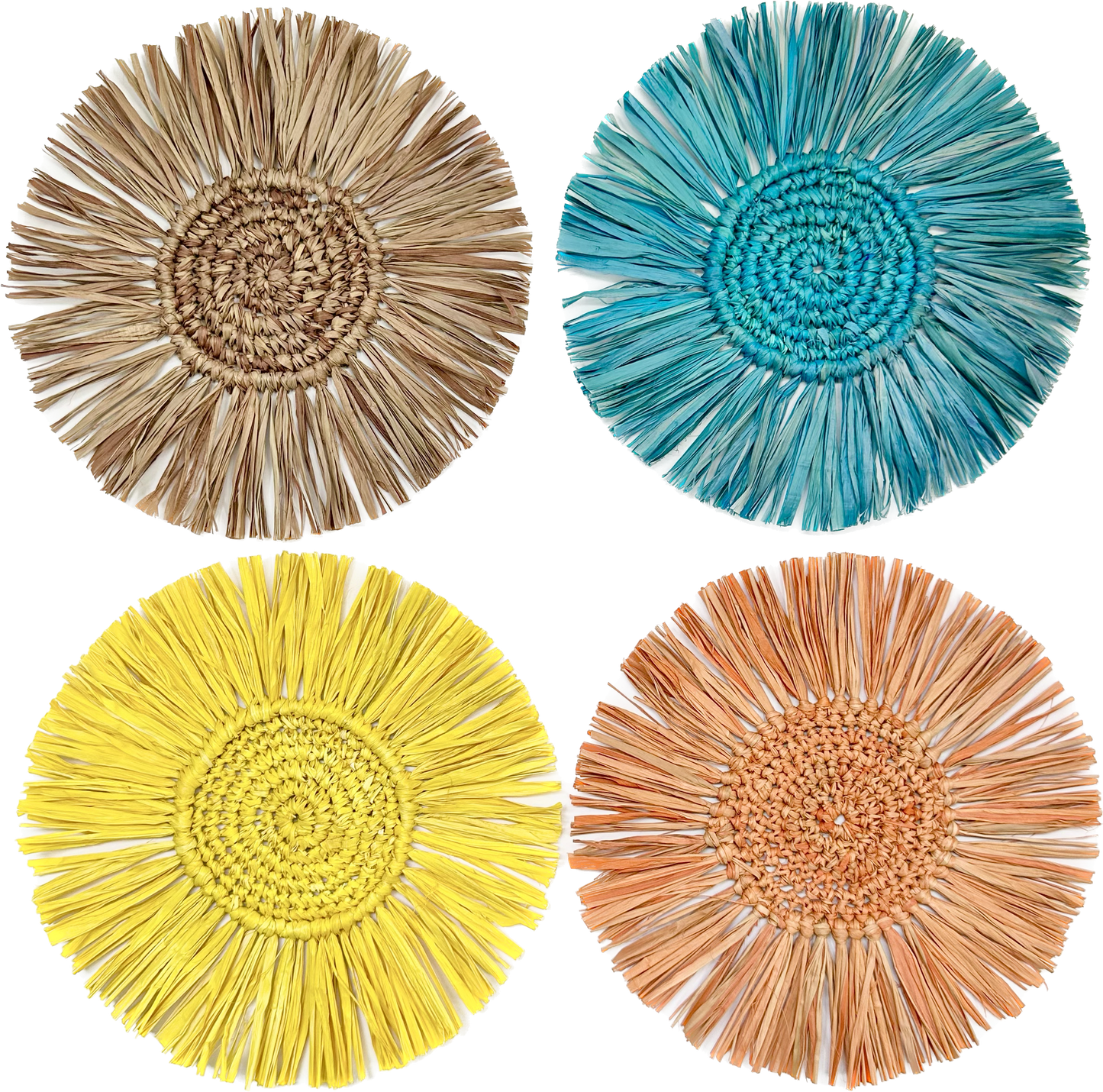 Pahiyas Woven Fringe Raffia Coasters Sunset, Set of 4