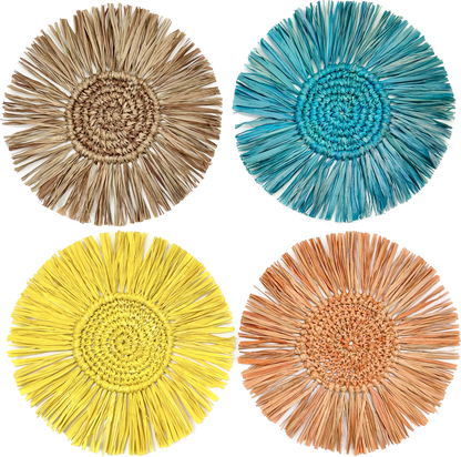 Pahiyas Woven Fringe Raffia Coasters Sunset, Set of 4