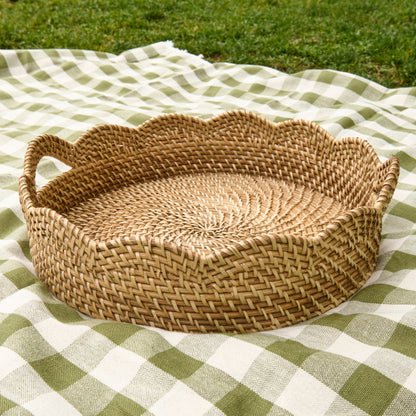 Lily Round Scalloped Rattan Serving Tray
