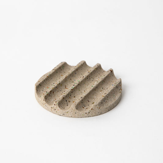 Concrete Terrazzo small round soap dish in natural.