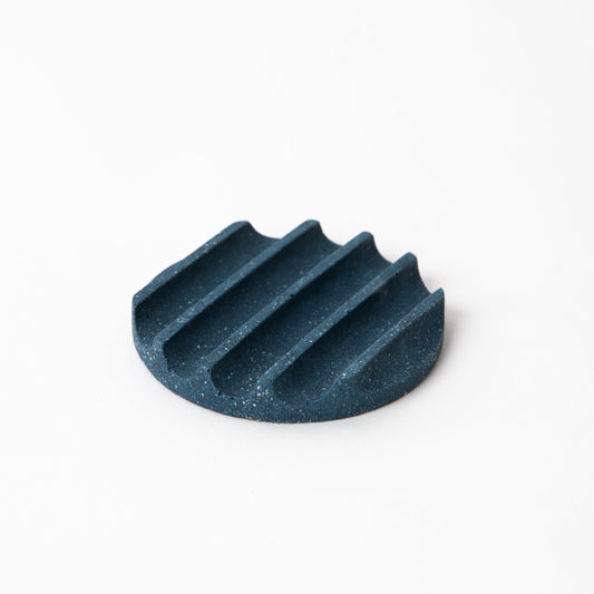 Concrete Terrazzo small round soap dish in cobalt.