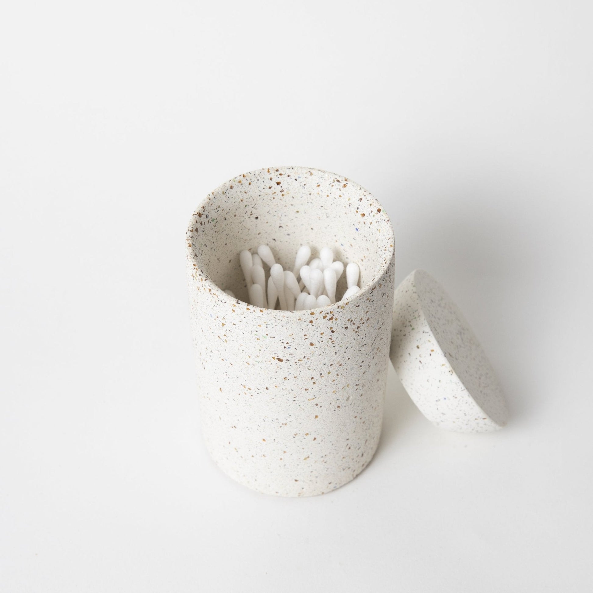 Cotton Swab Holder | White Terrazzo - pretti.cool