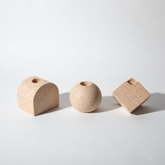 Block Candlestick Holder Set | Peach Terrazzo