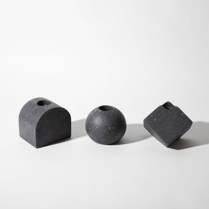 Block Candlestick Holder Set | Black Terrazzo