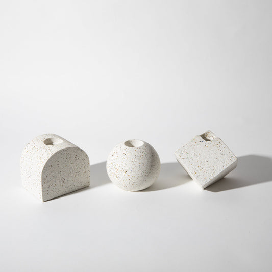 Block Candlestick Holder Set | White Terrazzo