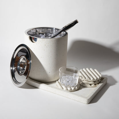 Ice Bucket w/ Tray | White Terrazzo