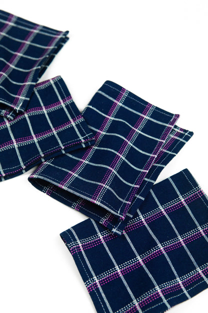 San Lucas Plaid Navy Cocktail Napkins, Set of 4
