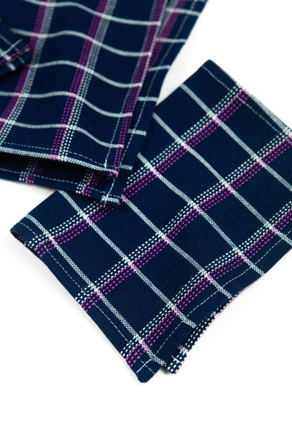 San Lucas Plaid Navy Cocktail Napkins, Set of 4