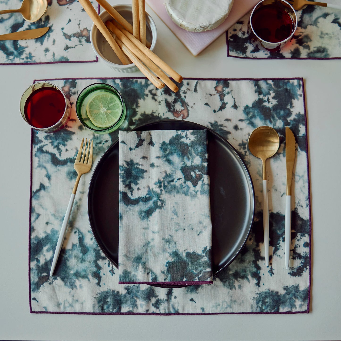Grey Marble Placemat with Maroon trim